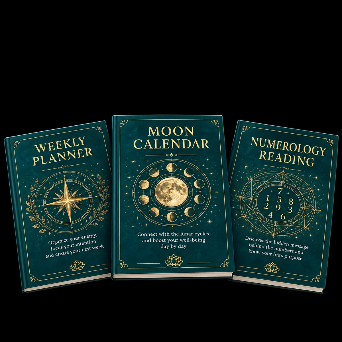 Weekly Planner, Moon Calendar and Numerology Reading bonus books